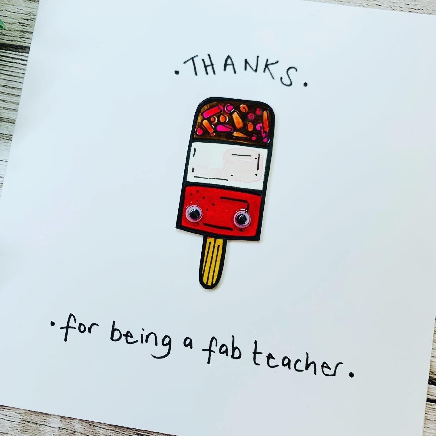 Original hand-painted pen and ink illustrations on glossy cards