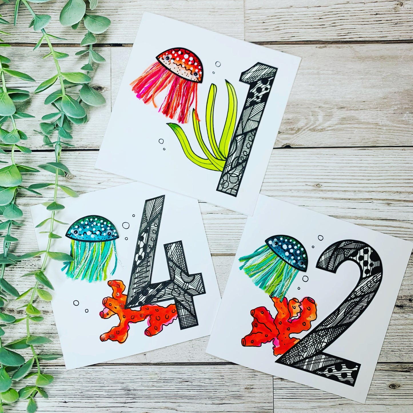 Number Age Jellyfish Birthday Card - Hand Drawn Artwork